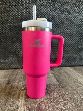 Stanley Hot Pink Travel Mug with Handle and Straw